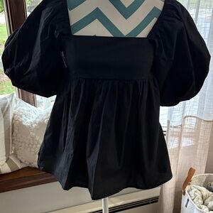 Elegant Black Puff Sleeve Top